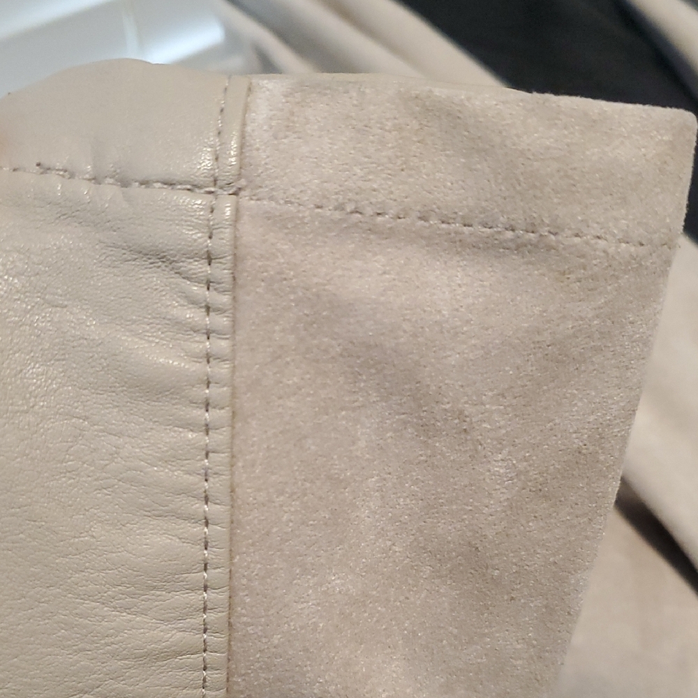 Blank NYC Cream Asymmetrical Faux Suede And Faux Leather Zip Up Jacket - Picture 11 of 15